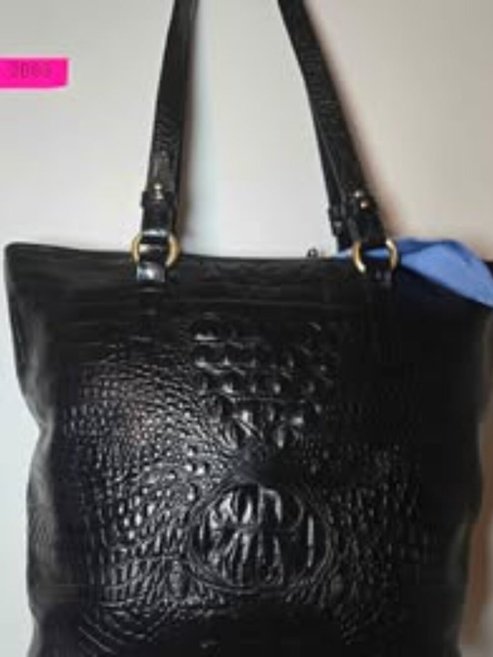 Brahmin Ezra Black Melbourne Croc Embossed Leather Tote Bag - Picture 3 of 8